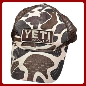 Yeti Coolers Camo Trucker Hat OSFM Mens Brown Logo Snapback Good
